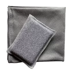 Ensemble nettoyage essuyage vaisselle absorbant 1 torchon microfibre et 1 éponge grattante