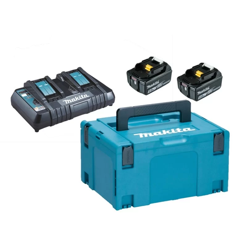 Pack Énergie 18 V Li-Ion  Makita avec 2 batteries 5 Ah + chargeur double + coffret MAKPAC