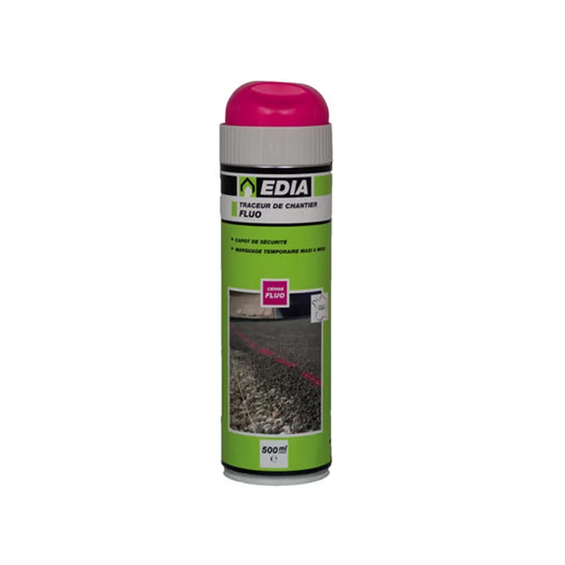 Traceur de chantier Edia fluo temporaire rose cerise 6 mois 500 mL