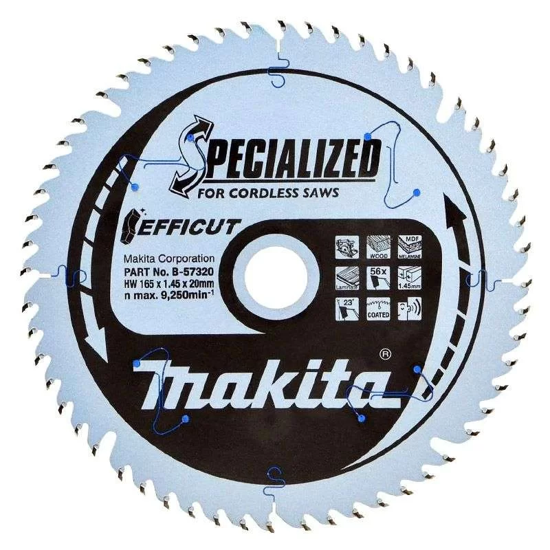 Lame scie circulaire bois Efficut Makita diamètre 165 mm alésage 20 mm 56 dents