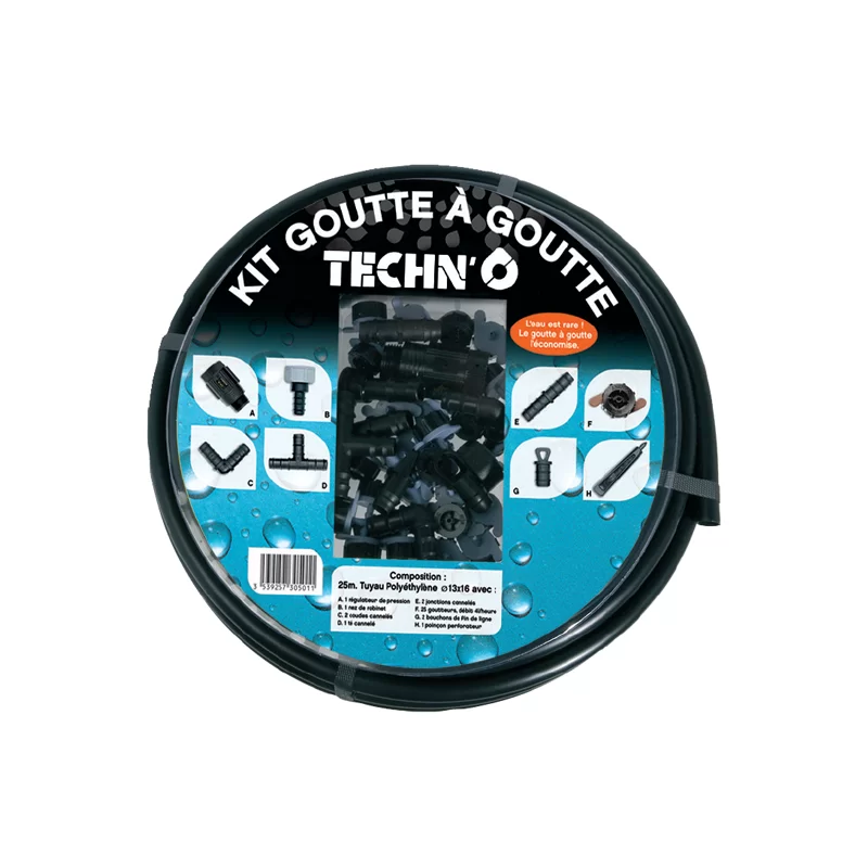 Ensemble complet pour installation arrosage goutte à goutte - Techn'O Fitt - Longueur 25 mètres