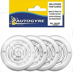 Grille de ventilation ronde en plastique diamètre 64 mm - Blanc - Lot de 4