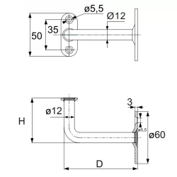 Support de rampe coudé à visser Torbel acier zingué blanc hauteur 52 mm profondeur 85 mm