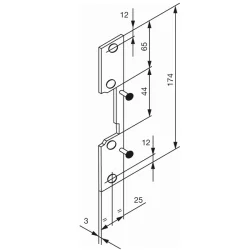 Têtière de gâche électrique Vachette réversible simple empennage en alu - 174 x 25 mm