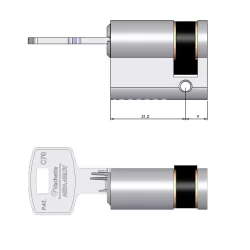 Cylindre simple européen Vachette Velix nickelé s'entrouvrant avec 5 clés - 30 x 10 mm