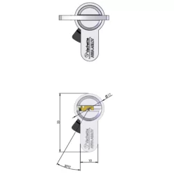 Cylindre simple européen Vachette Velix nickelé s'entrouvrant avec 5 clés - 30 x 10 mm