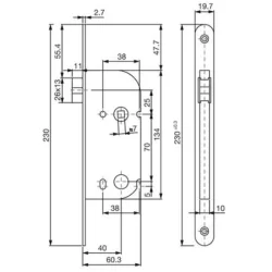 Serrure à larder bec de cane simple réversible Vachette NF noire axe 40 mm carré 7 mm