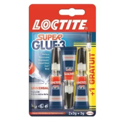 Colle liquide extra-forte cyanoacrylate - Super Glue-3 Universal Loctite - Lot de 2 + 1 gratuit