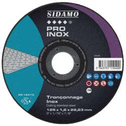 Disque à tronçonner Pro Inox diamètre 125 mm épaisseur 1.6 mm alésage 22.23 mm