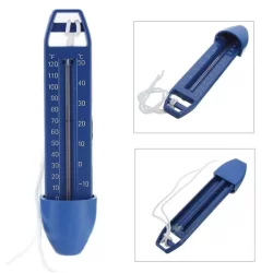 Thermomètre flottant de piscine - Hauteur 16 cm - Cordelette d'arrimage blanche - Coloris bleu