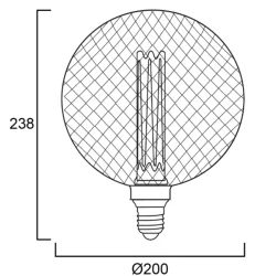 Ampoule globe LED design rétro E27 238mm Ø 200mm 2.5W 105 lumens Teinte chaude 2000K