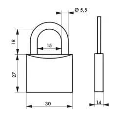 Cadenas type 1 corps laiton 30 mm grade 5 anse acier cémenté - 2 clés - Thirard