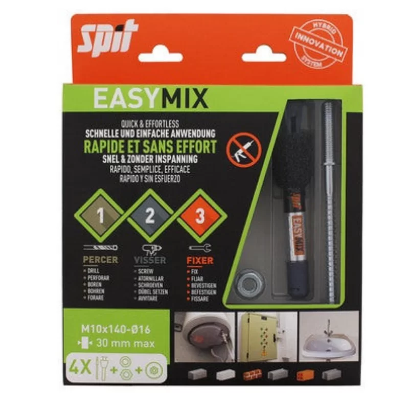 Kit EasyMix Spit fixation charges lourdes M10x140 Blister de 4 pièces