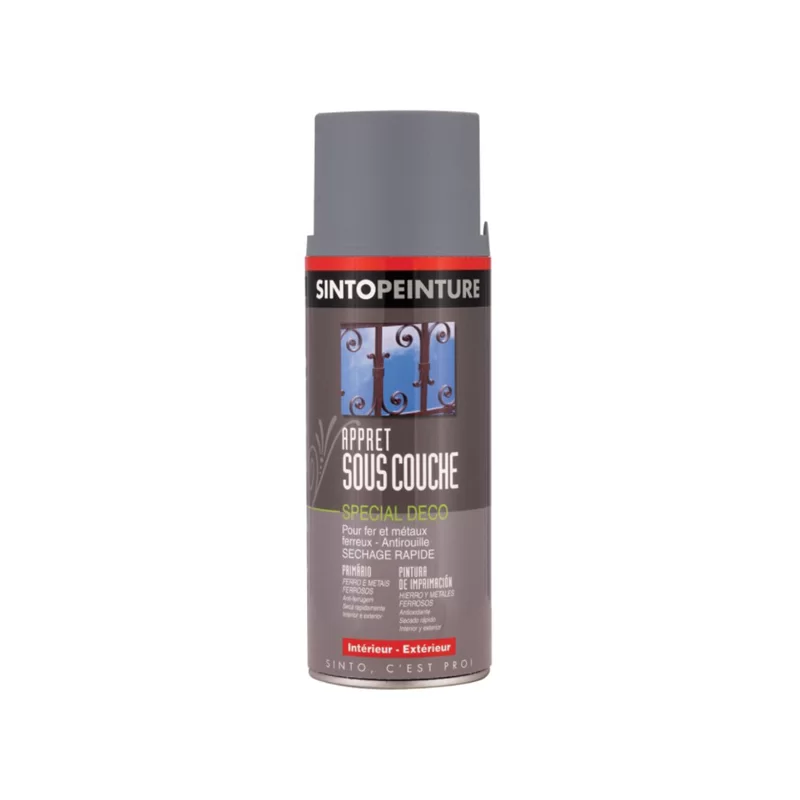 Sous-couche apprêt pour fer - Antirouille - Sinto Peinture - Couleur Gris - Aérosol 400 ml