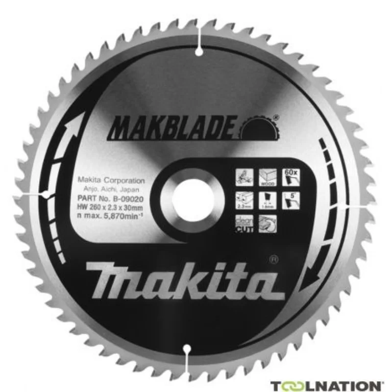 Lame Makita carbure Makblade bois diamètre 260 mm alésage 30 mm 100 dents