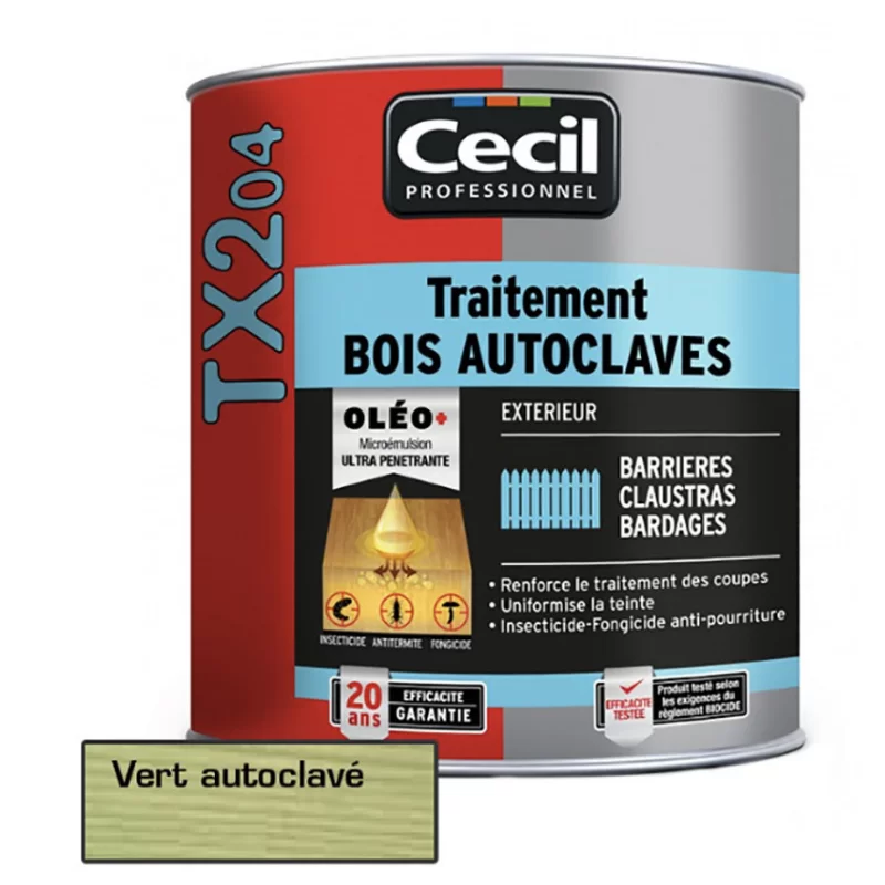 Traitement bois autoclave extérieur - TX204 Cecil - Insecticide fongicide - Vert - Pot 1L