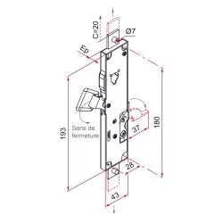 Crémone 3 points pour volets persiennes épaisseur 13 mm acier électrozingué