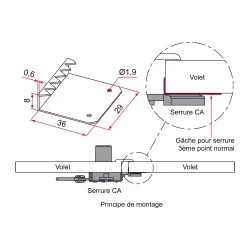 Gâche de serrure 3 ème point normal pour volet battant et persienne