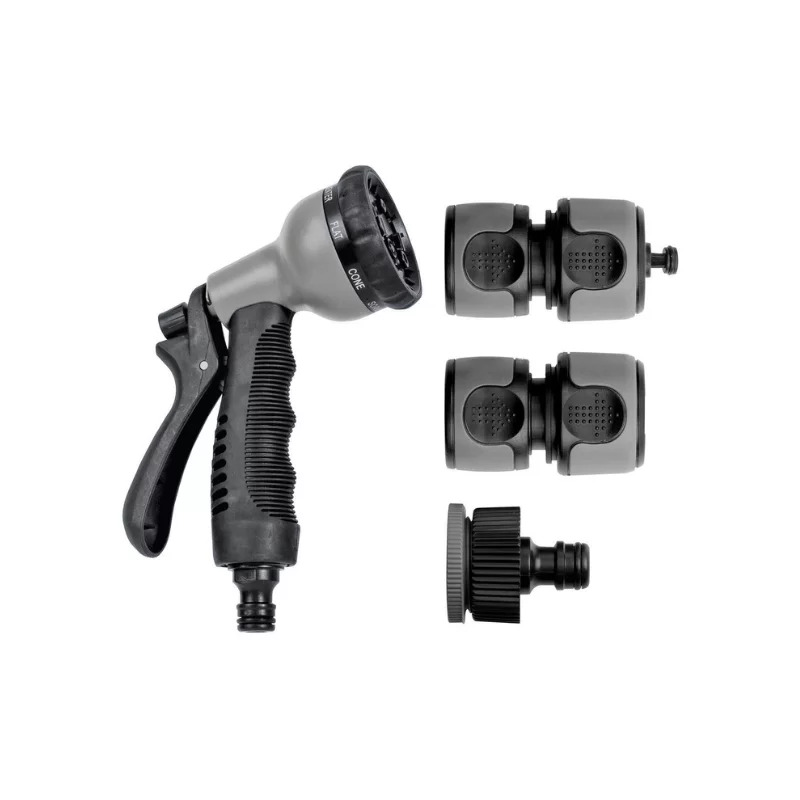 Ensemble universel pour arrosage - Pistolet multifonctions et raccords 13-19 mm - Bi-matière noir