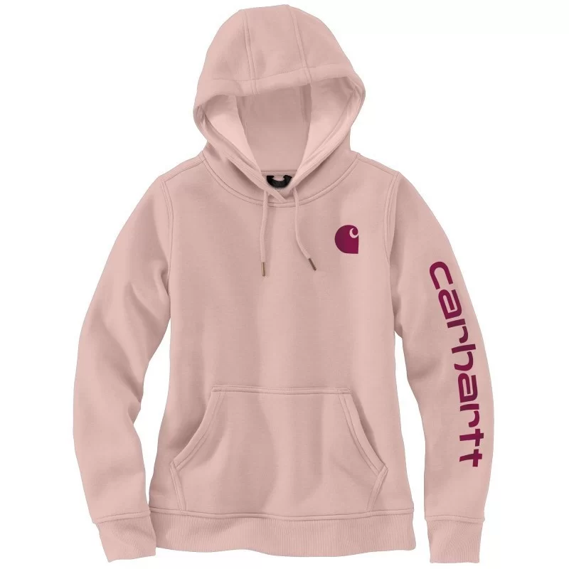 Sweat femme Clarksburg à capuche non zippé logo Carhartt sur manche Rose Cendré