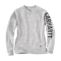 Sweat femme Crewneck col rond logo Carhartt sur manche Gris Perle Chiné