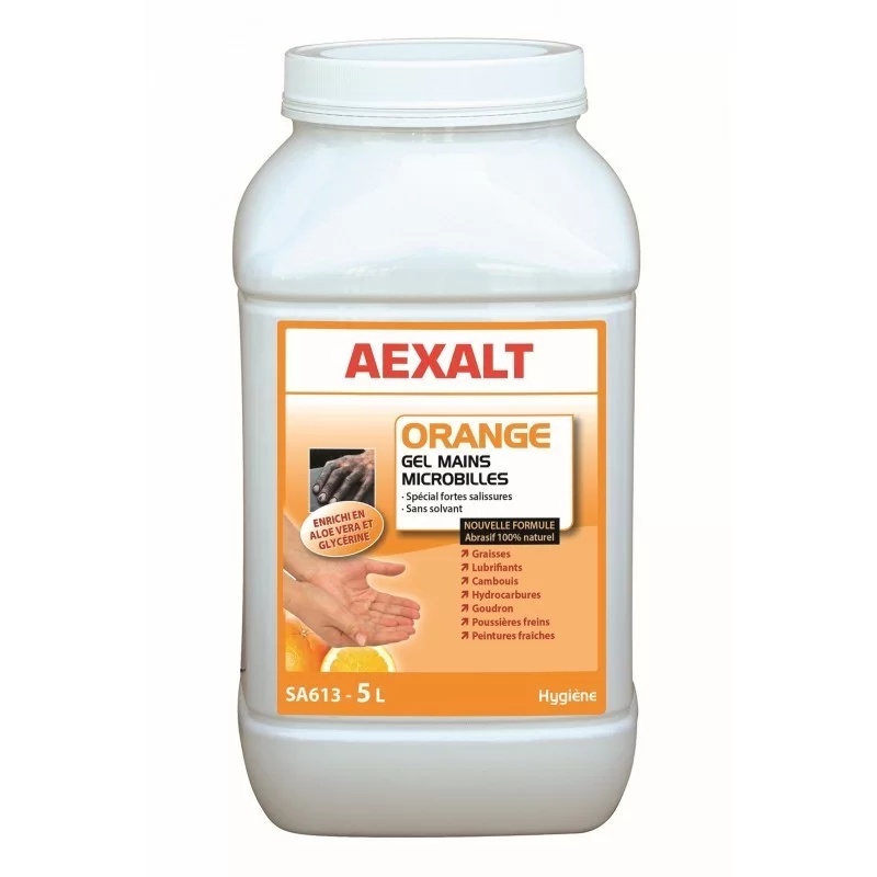 Savon gel microbilles sans solvant orange pot de 5 litres