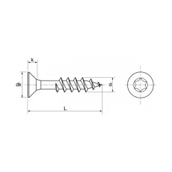 Vis pour bois aggloméré tête fraisée six lobes inox A2