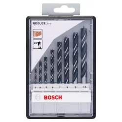 Coffret de 8 mèches à bois hélicoïdales Bosch Robuste Line diamètres 3 4 5 6 7 8 9 et 10 mm