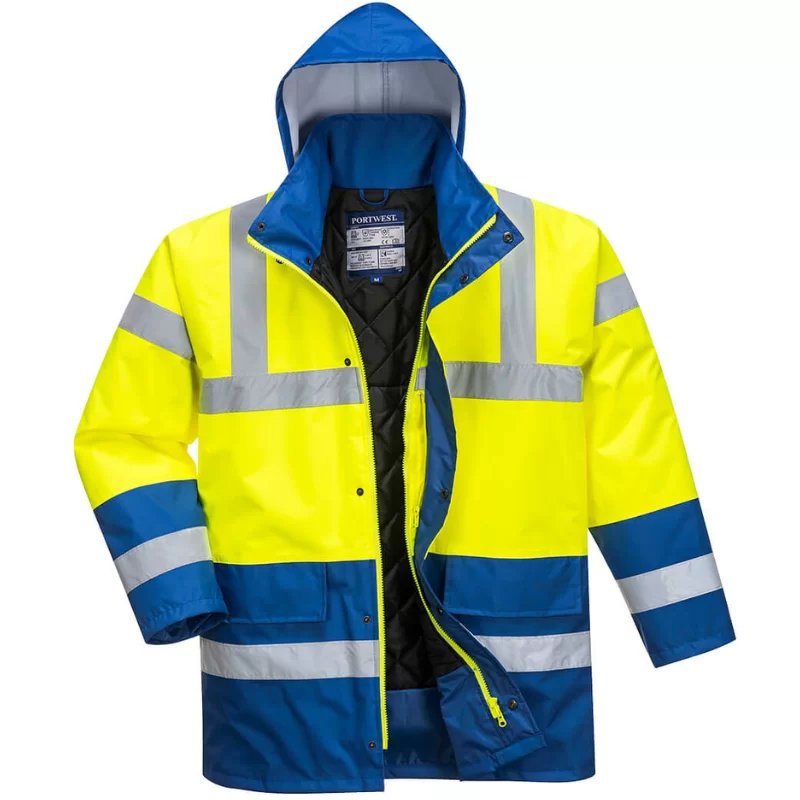 Parka haute visibilité Traffic polyester doublure fixe jaune fluo bleu royal