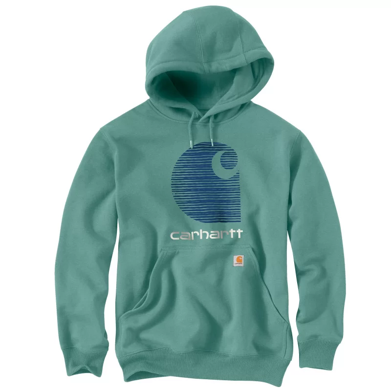 Sweat à capuche non zippe vert logo graphique poitrine