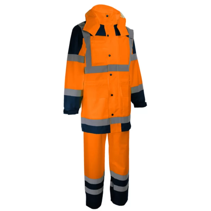 Ensemble de pluie Haute Visibilité Orange Fluo et Marine