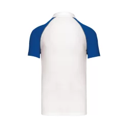 Polo baseball bicolore 100% coton piqué 200 g/m² Blanc et Bleu Royal