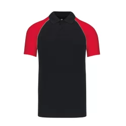 Polo baseball bicolore 100% coton piqué 200 g/m² Noir et Rouge