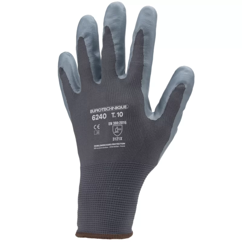 Gant 100% polyamide paume mousse de nitrile gris EN 420 EN 388