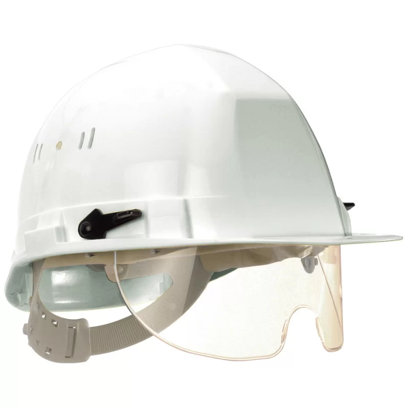 Casque de chantier équipé d'une lunette escamotable