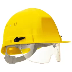 Casque de chantier équipé d'une lunette escamotable