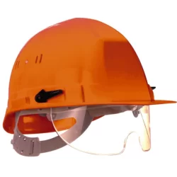 Casque de chantier équipé d'une lunette escamotable