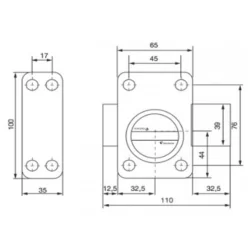 Verrou à bouton en applique V136 Vachette cylindre D23 pêne 110 mm 3 clés