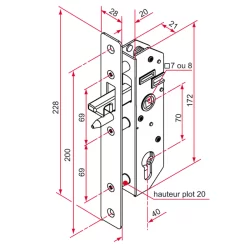 Serrure à encastrer axe 40 mm pour portail coulissant