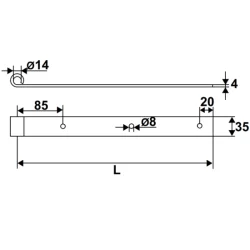 Penture droite percée bout carré Torbel inox 316L 35 x 4 mm gond 14 mm