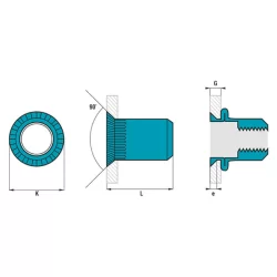 Écrou aveugle cranté tête fraisée à 90° Inox A2 ép de tôle 1.5-4.5 mm D6 mm - boite de 100