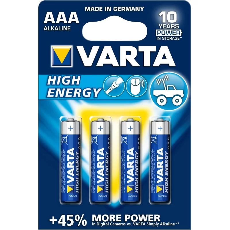 Pile électronique Alcaline - LR03  Varta - High Energy AAA - Longue durée - Lot de 4