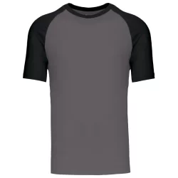 Tee shirt Base Ball KARIBAN col rond manche courte bicolore 100% coton slate grey black