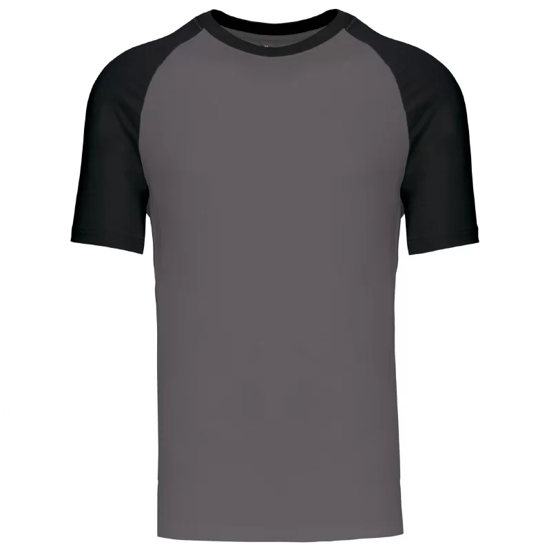 Tee shirt Base Ball KARIBAN col rond manche courte bicolore 100% coton slate grey black