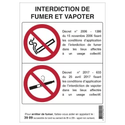 Panneau Interdiction de fumer et de vapoter en PS-Choc format A5 150x210mm