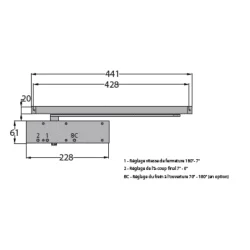 Ferme-porte Groom 3400 avec bras anti-vandalisme finition argent norme EN 1154