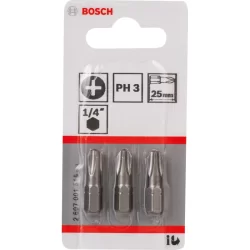 Embout de vissage Bosch extra-dure 6 pans 1/4 Phillips PH3 25mm Lot de 3