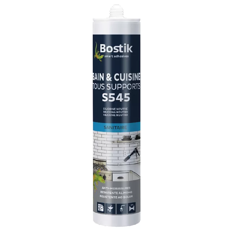 Mastic silicone d'étanchéité S545 Bostik bain et cuisine -40 à +120°C cartouche 310ml