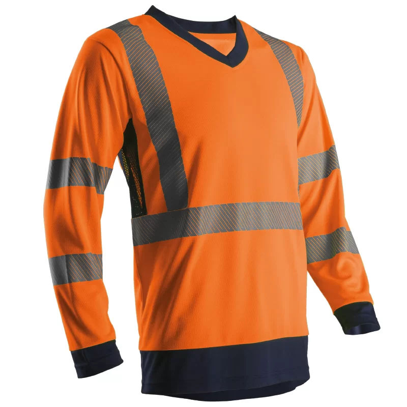 Tee shirt manches longues haute visibilité Coverguard Suno orange et bleu marine