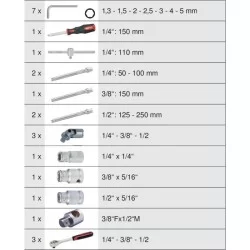 Coffret de douilles 6 pans 1/4  - 3/8  - 1/2  chrome satiné - 179 pièces